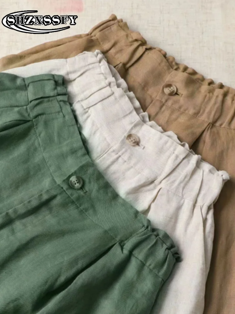 Women High Waist Short Cotton Linen Casual Summer Shorts for Women Loose Buttons Solid Fashion Women's Oversize Shorts 2023