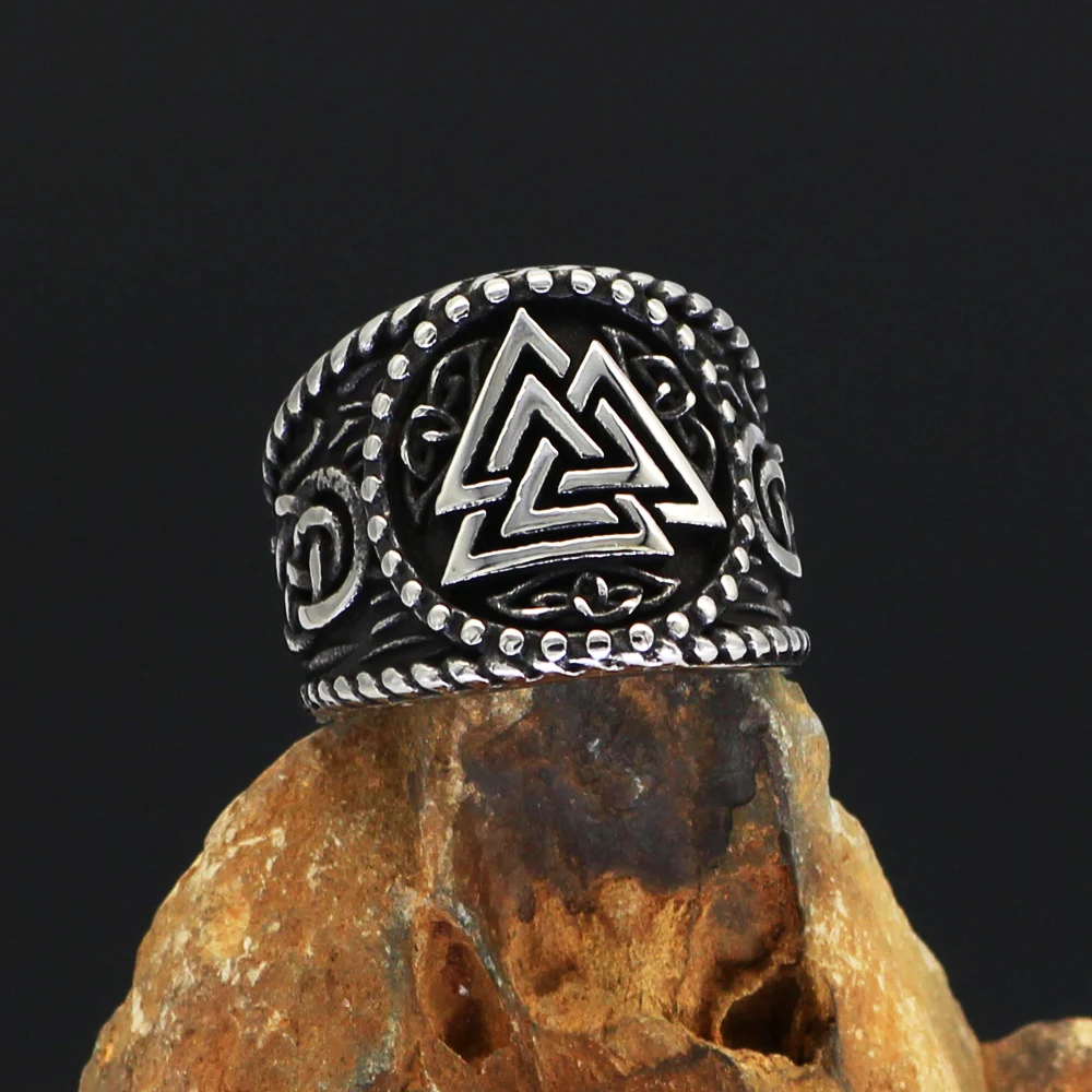 

Nordic Odin Trinity Ring Stainless Steel Vintage Viking Valknut Ring Men Biker Amulet Scandinavian Fashion Jewelry Free Shipping