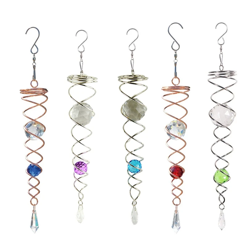 

HOT 12Inch Wind Chime Windmill Crystal Metal Wire Crystal Ball Wind Spinner Bell Spiral Tail For Home Garden Decoration