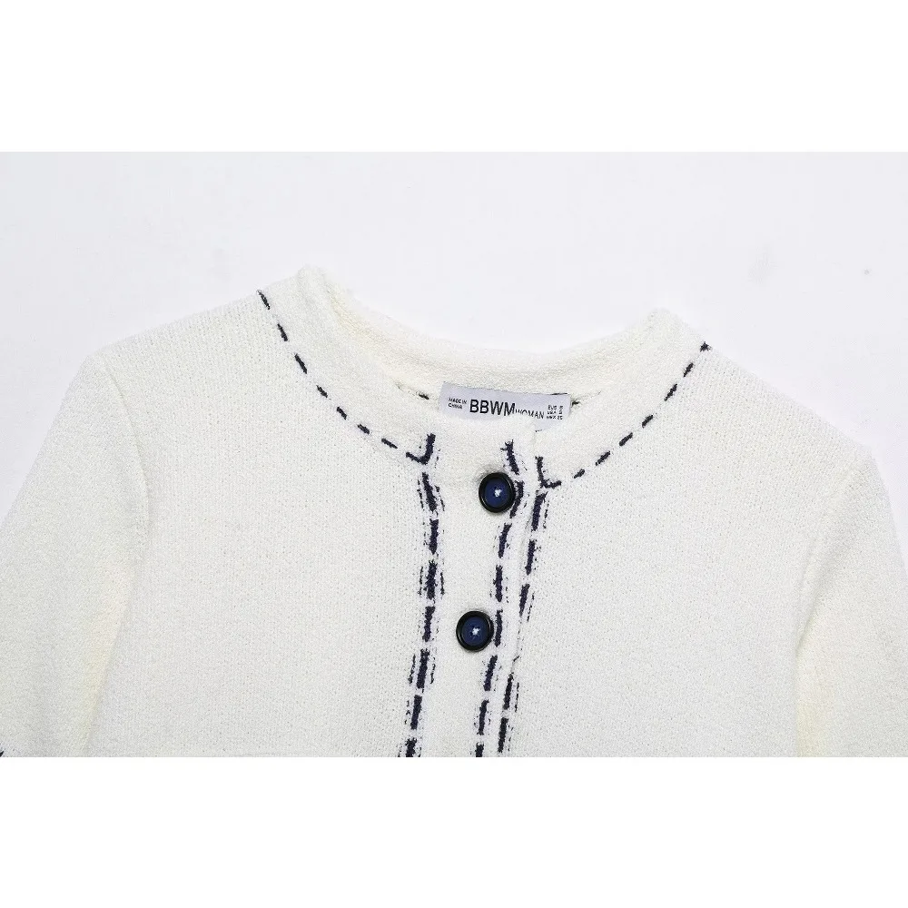 Женская мода удобный трикотаж с круглым вырезом для отпуска белый вязаный