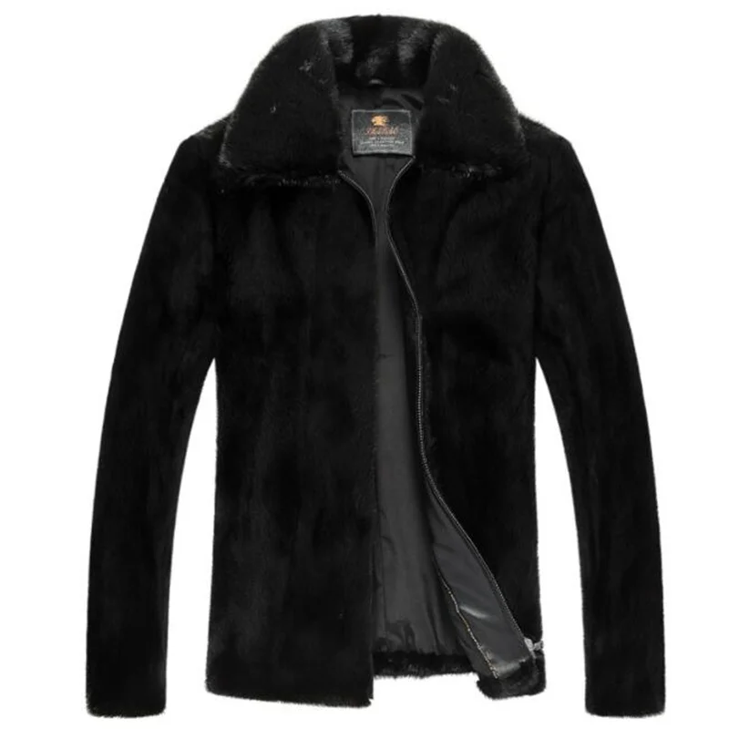 Autumn lapel faux mink leather jacket mens winter thicken warm fur leather coat men slim jackets jaqueta de couro fashion B56