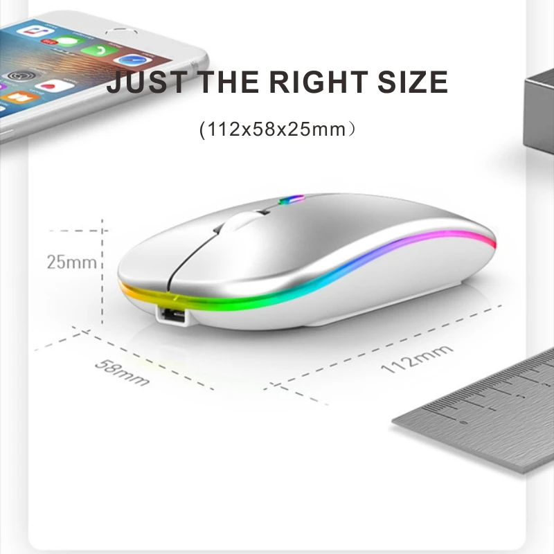 Эргономичная перезаряжаемая Беспроводная Bluetooth мышь 2 в 1 RGB USB мыши Тихая