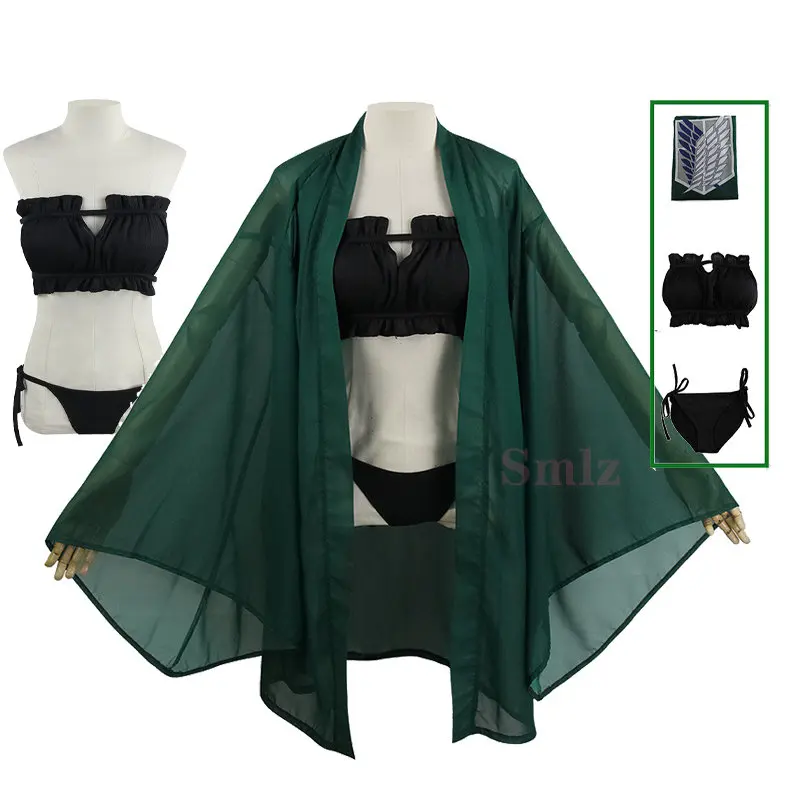 

Anime Attack on Titan Cosplay Swimsuits Shingeki No Kyojin Survey Corps Woman Cloak Outfits Swimming Party Suit