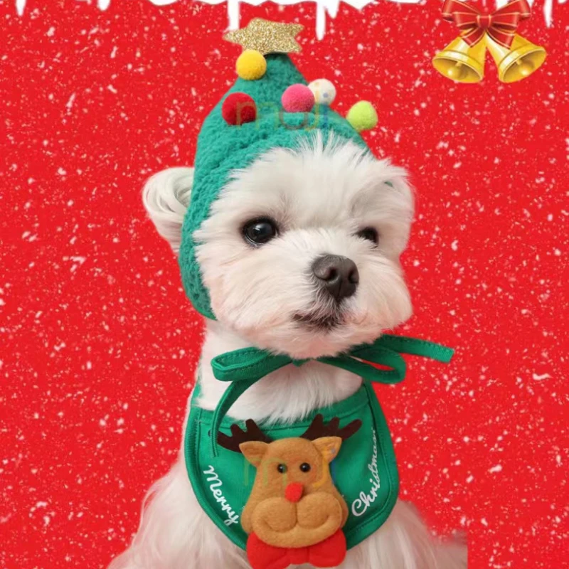 

Christmas Pet Hat Cute Antlers Saliva Towel for Dog Cat Dress Up Supplies Lovely Design Winter Clothes Pet Accessory cat dog hat