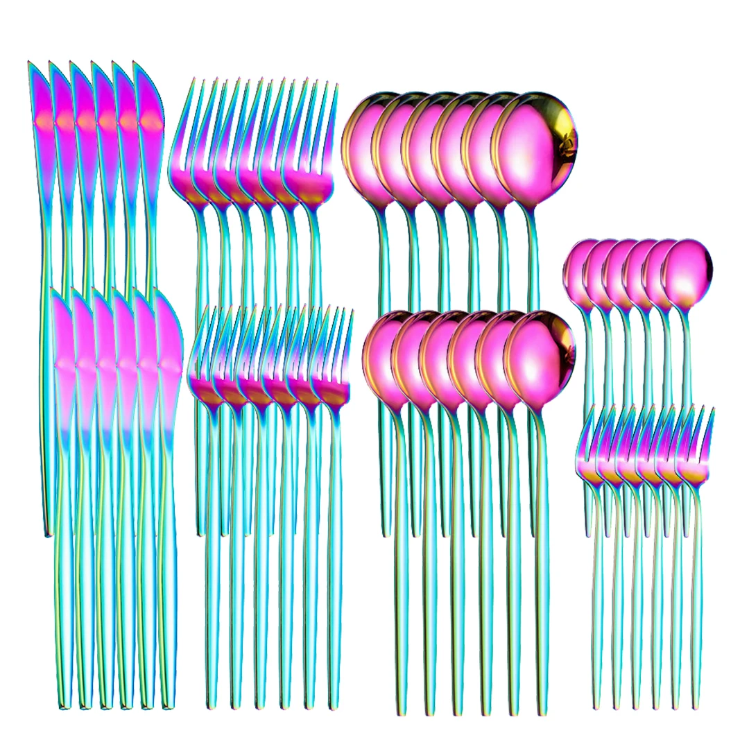 

Rainbow Tableware Stainless Steel Cutlery Set Forks Knives Spoons Kitchen Dinner Set Fork Spoon Knife Gold Dinnerware Set 48 Pcs