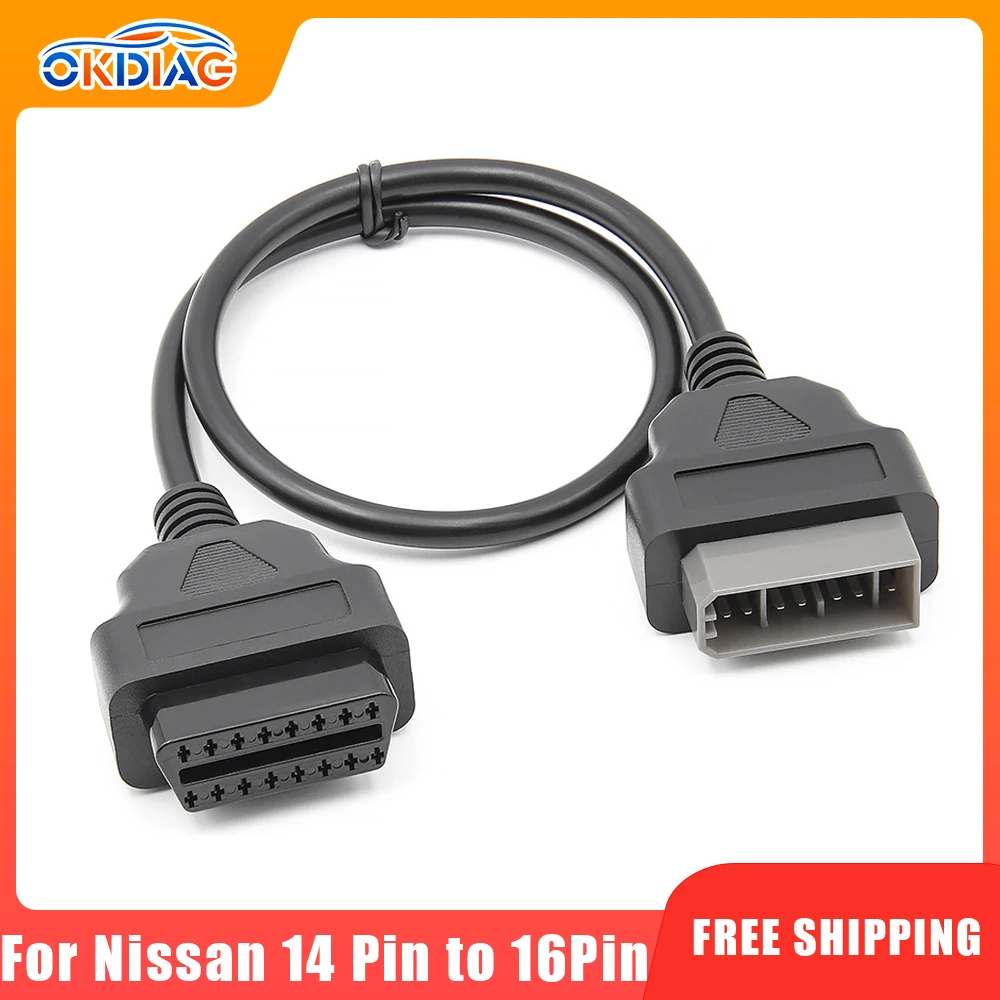 

For Nissan 14 Pin To 16Pin Cable OBD II Diagnostic Cable 14Pin To OBD2 16 Pin Connector Adapter Works For Nissan