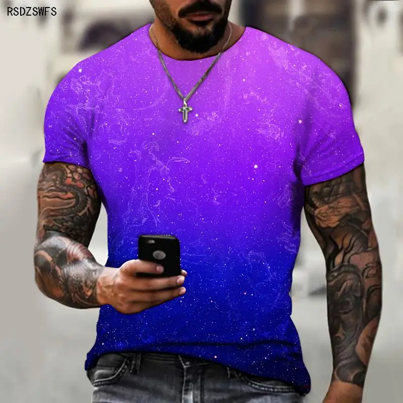 

Лето 2021, роскошная футболка с коротким рукавом и 3D принтом, мужские топы для искусства, звездного неба, научной фантастики, романтические му...