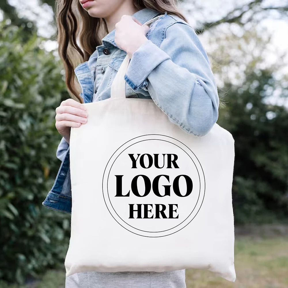 

Custom Tote Bags Personalised Your Logo Design Canvas Bag Shoulder Shopper Tote Casual Travel Storage Handbag Beach Bag Gifts