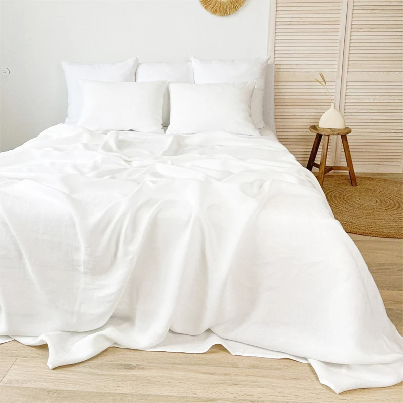 

100% Washed Linen Sheet Set Natural France Flax Bed Sheet Soft Farmhouse Bedding (1 Flat Sheet 1 Fitted Sheet 2 Pillowcases)