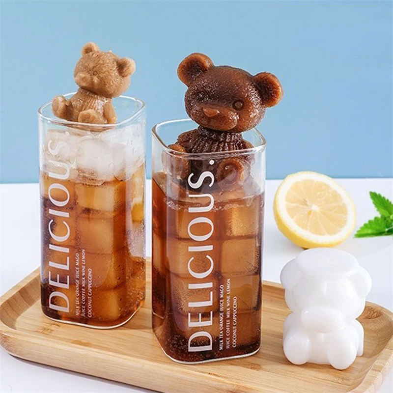 

1pc Silicone Ice Mold Icecube Maker Chocolate Mousse Mold DIY Soap Mould Whiskey Ice Hockey Coffee Juice Cake Decor 3D Rose&Bear