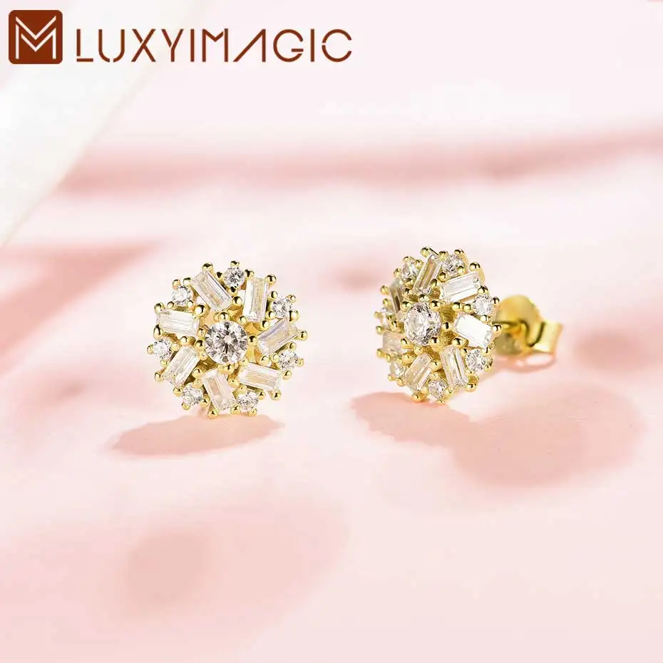 

Luxyimgaic 925 Sterling Silver Trend Emarald Stud Earrings for Women Wedding Engagement Flower Earring Luxury Fine Jewelry