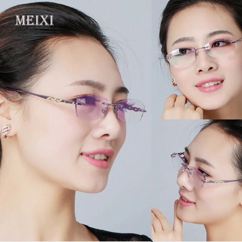 

Women's Diamond Cutting Metal Rimless Hmc Coating Glass Lenses Reading Glasses Female Eyewear +1.0 1.5 2.0 2.5 3.0 3.5 4.0
