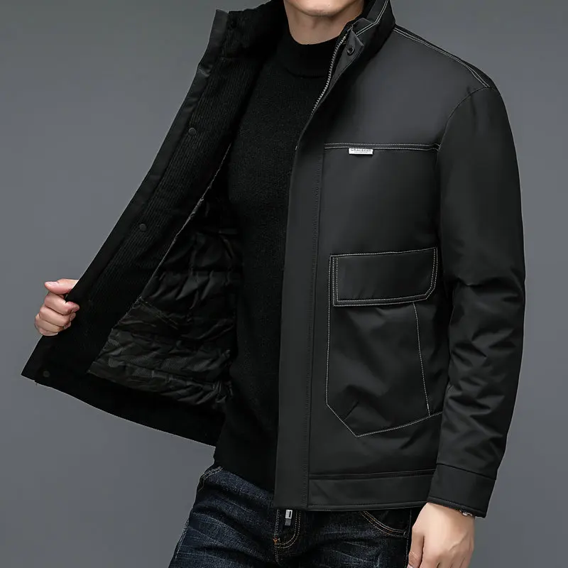 Stylish Men Thermal Puffer Parkas Khaki Black Beige Thick Warm Puff Basic Coat Winter Autumn Casual Daily Quilted Jackets 2022