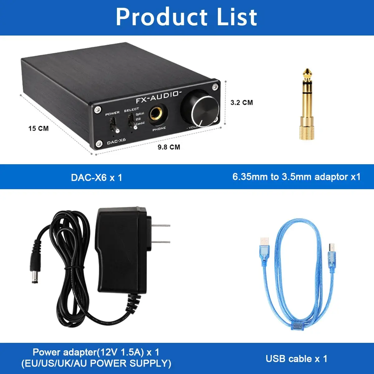 FX-AUDIO DAC-X6 MINI HiFi 2.0 Цифровой аудиодекодер с USB, коаксиальным и оптическим входами, RCA-выходом, 24 бит 96 кГц для усилителя, DC12V (art.: 3920dcc42e375) - 3920dcc42e375