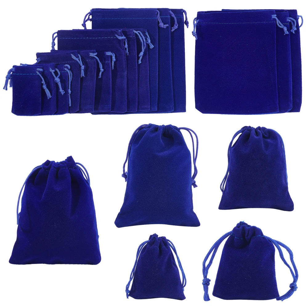 40Pcs Dark Blue Velvet Pouches Portable Drawstring Bags Jewelry Storage Sack Party Wedding Christmas Favors Packing Gift Bag