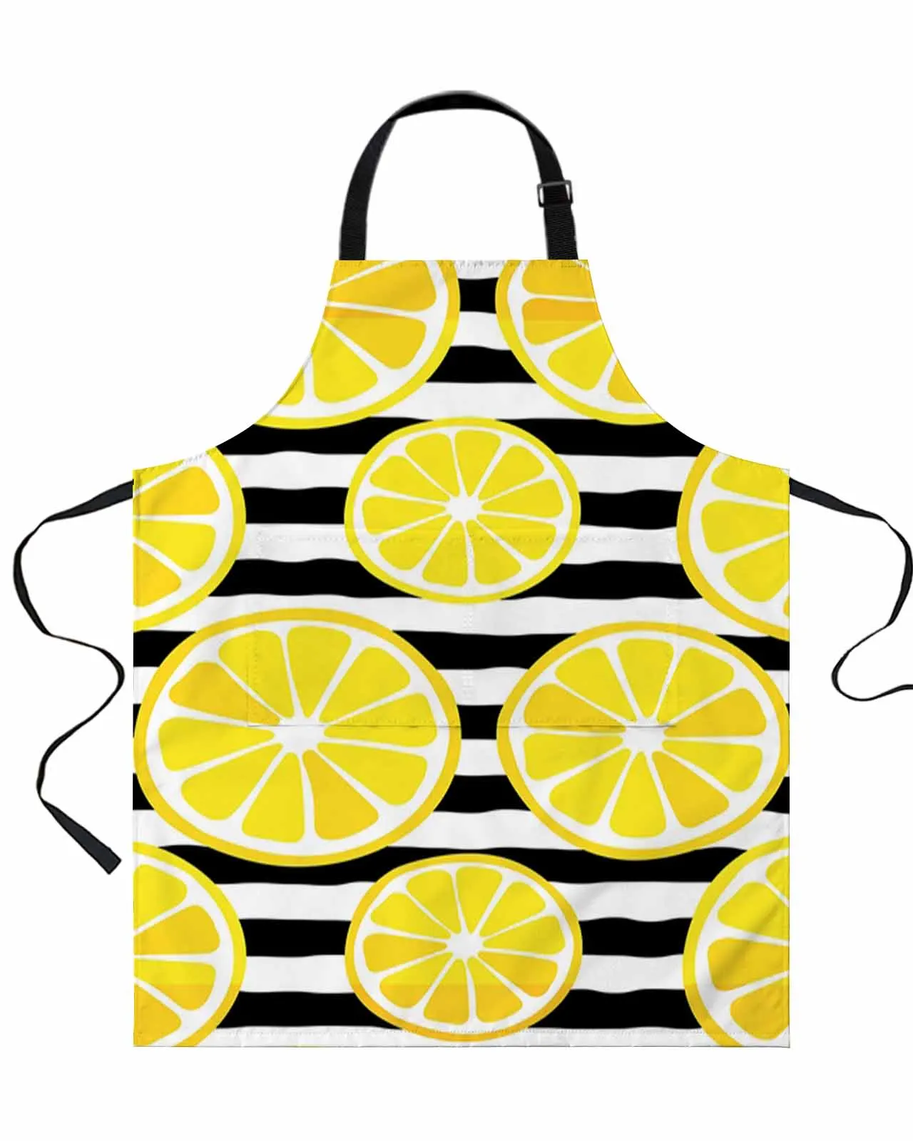 

Summer Fruit Lemon Black And White Stripes Apron Waterproof Sleeveless Useful Things for Kitchen Men Women Home Work Wear