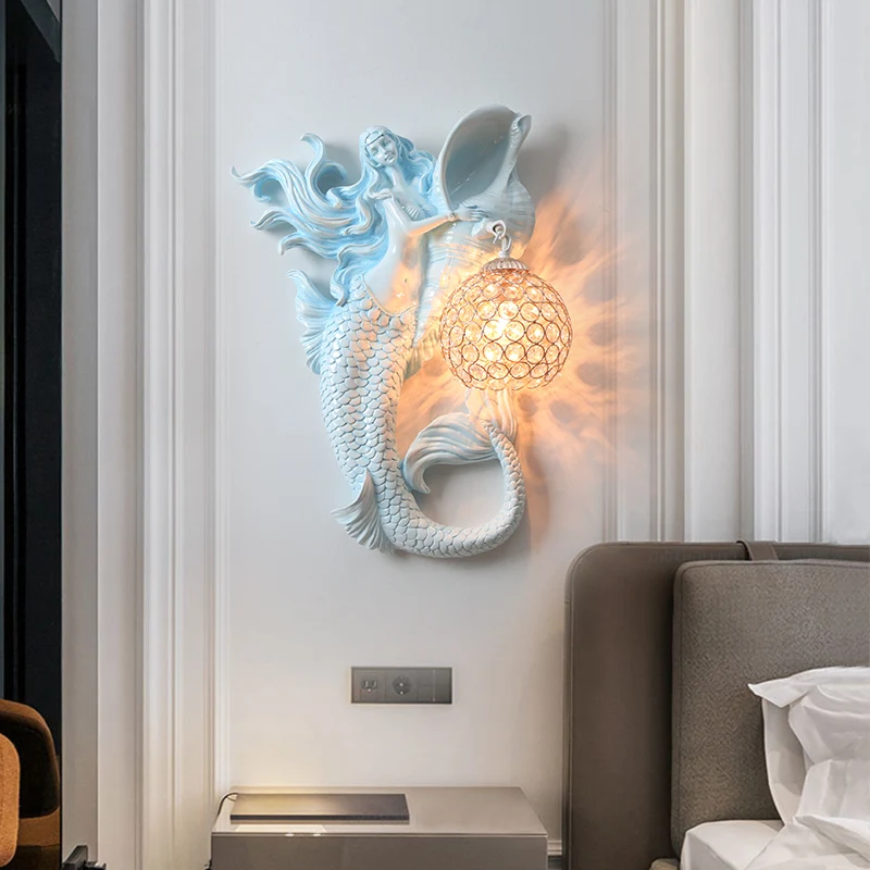 

Nordic Creative LED Wall Lamps for Living Room Home Aisle Stair Lamp European Mermaid Living Room Wall Light Bedroom Headlights