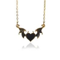 fashion gold color necklace for women punk style choker hip hop black devil love heart pendant necklaces party gifts for girls