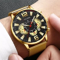 mens fashion business calendar watches luxury stainless steel mesh belt analog quartz watch business luminous wristwatch clock