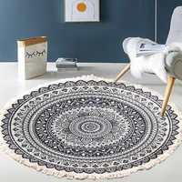 hand woven cotton linen carpet retro bohemian round bedside geometric floor mat living room home decor boho mandala tassel rug