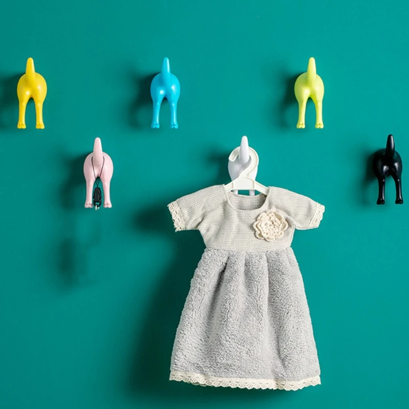 

4Pcs Cute Plastic Dog Tail Hooks with Screws Adhesive Tape Wall Mounted Key Hanger Hat Coat Wall Hook Home Entrance Decoration