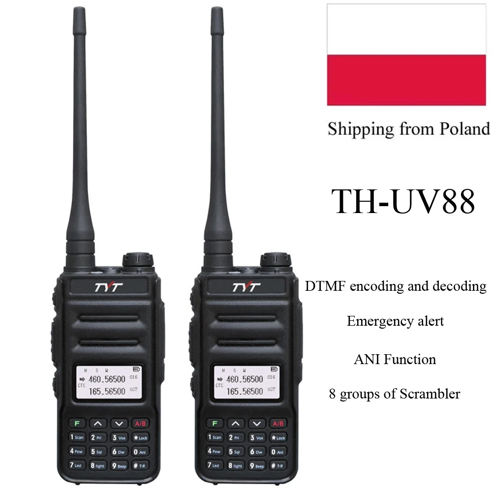 

2pcs TYT TH-UV88 5W Dual Band 136-174&400-480MHz Portable Walkie Talkie VOX Scrambler FM Radio UV Transceiver