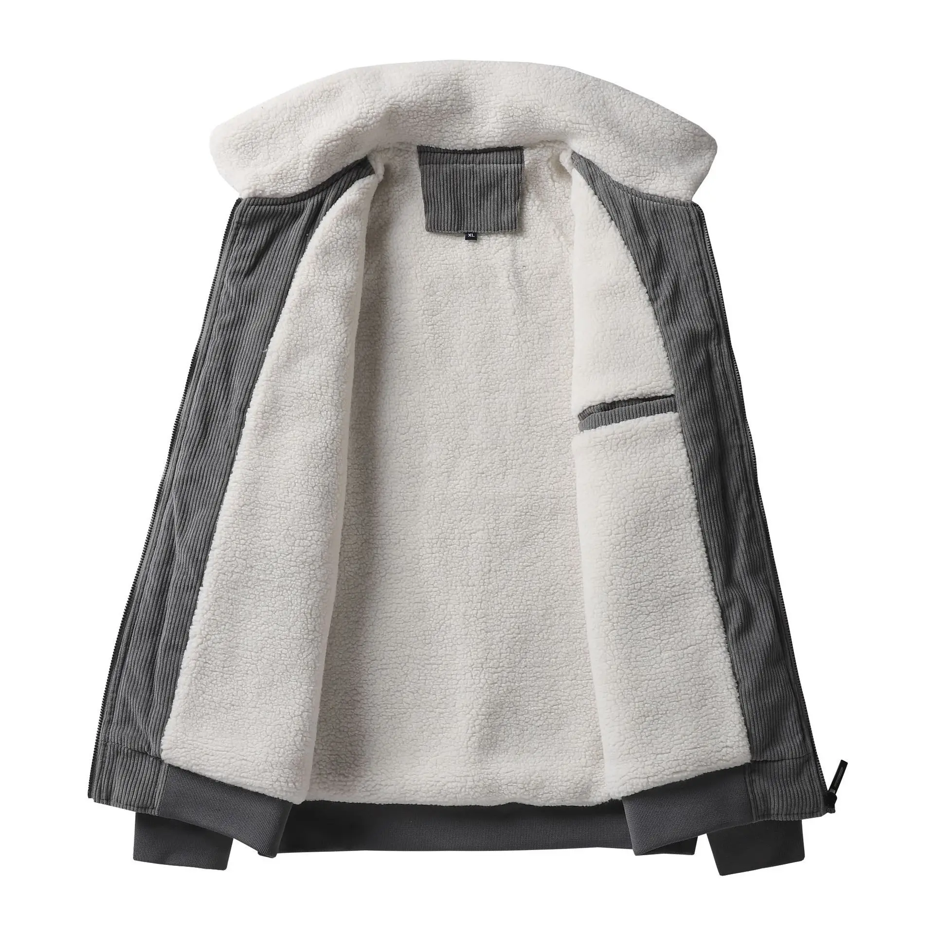 Imitation Lamb Velvet Jacket Men's Loose Casual Tooling Multi-pocket Corduroy Cotton-padded Jacket  Large Size Winter Jacket Men