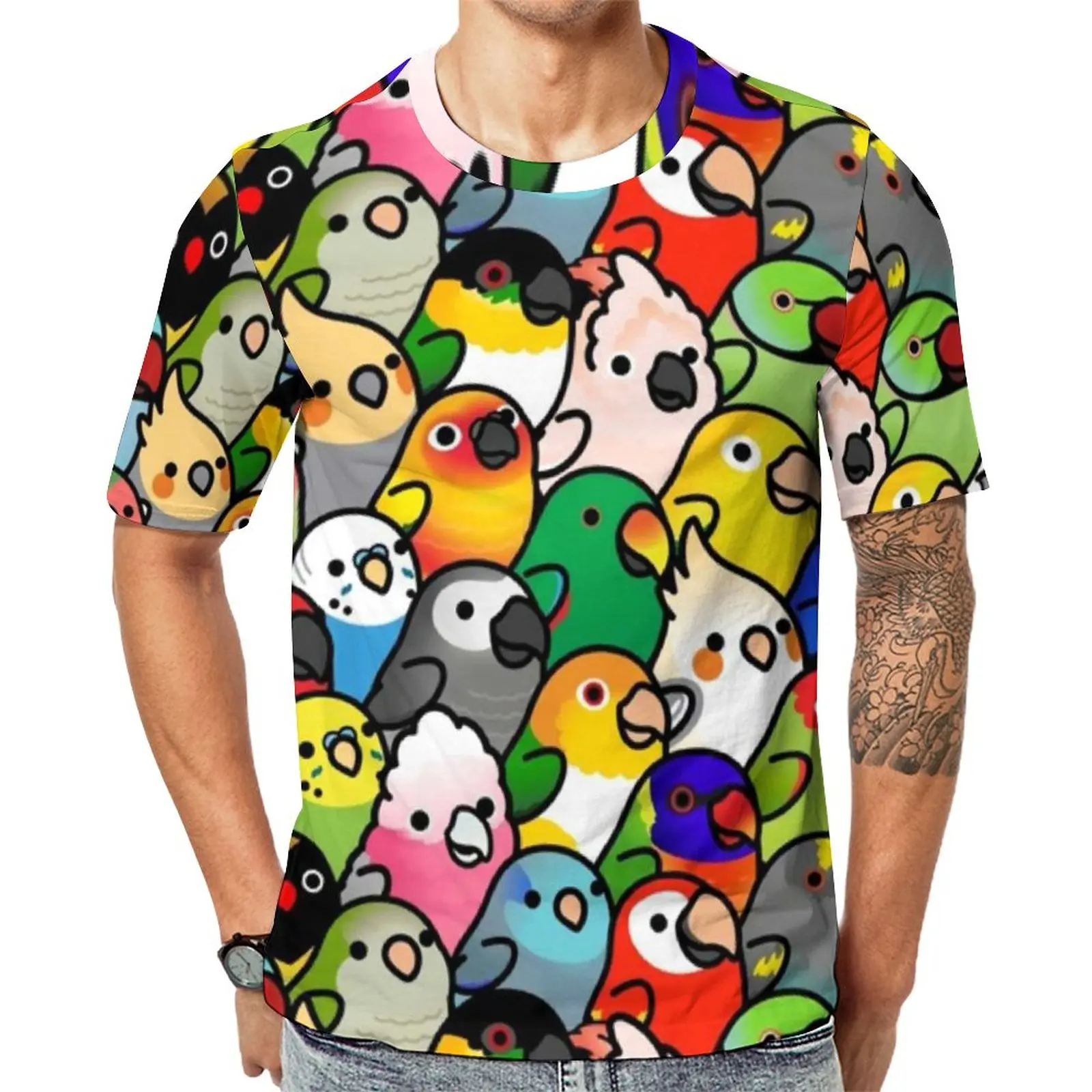 

Colorful Birds Print T-Shirt Cute Cockatiel Aesthetic T Shirts Crew Neck Trending Tee Shirt Summer Men Graphic Tops Big Size 6XL