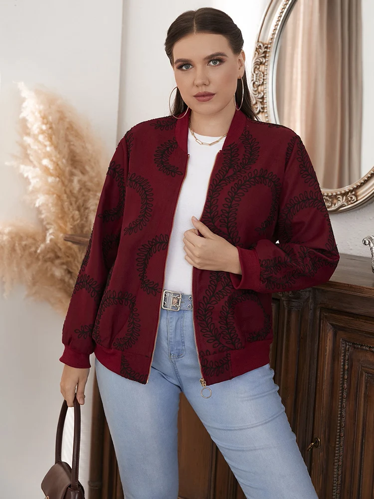 

TOLEEN Plus Size Women's Clothing Fashion Vintage Zipper Jackets 2022 Spring Autumn Long Sleeve Embroidery Casual Oversize Coats