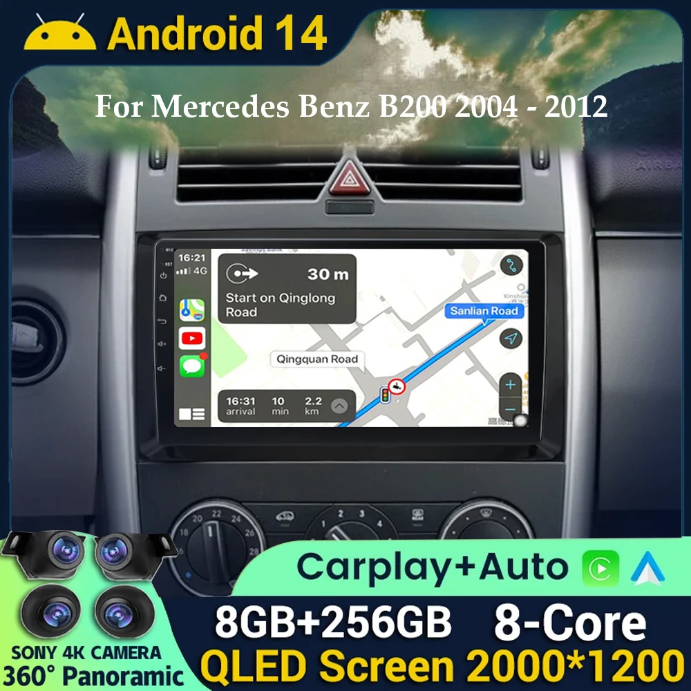 Автомобильный радиоприемник Android 14 Carplay Auto для Mercedes Benz B200 Sprinter W906 W639 AB Class W169 W245 Viano