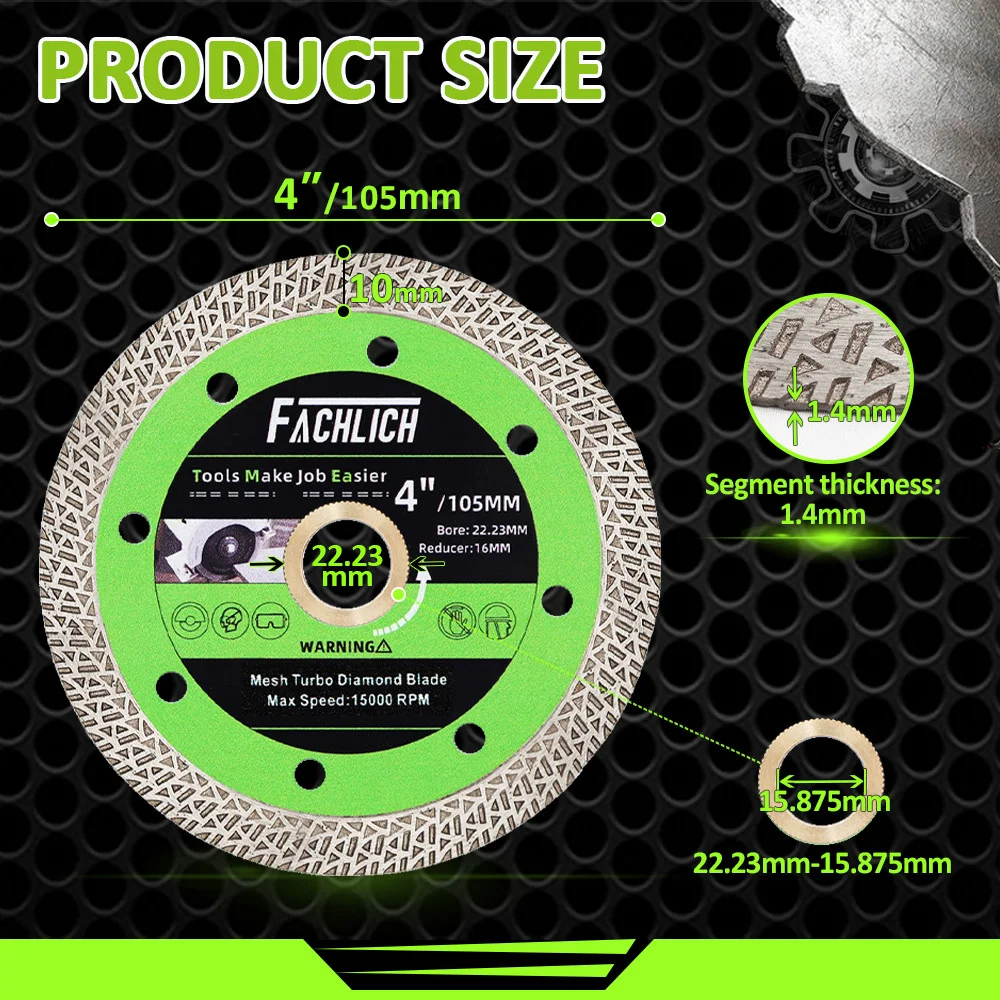 

FACHLICH Алмазный сетчатый турбо режущий диск 1 шт., диаметр 105/115/125/180/230 мм