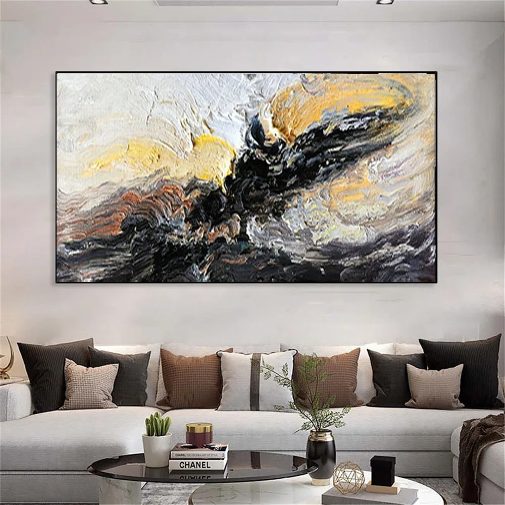 

Hand Painted Oil Painting Modern Abstract Black Grey Line Thick Texture Paintings Corridor Wall Art For Home Decor No Frame