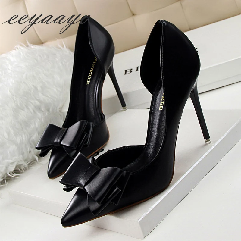 

2022 New Spring Women Pumps High Thin Heel Pointed Toe Slip-On Butterfly-Knot Sexy Office Ladies Women Shoes Black High Heels