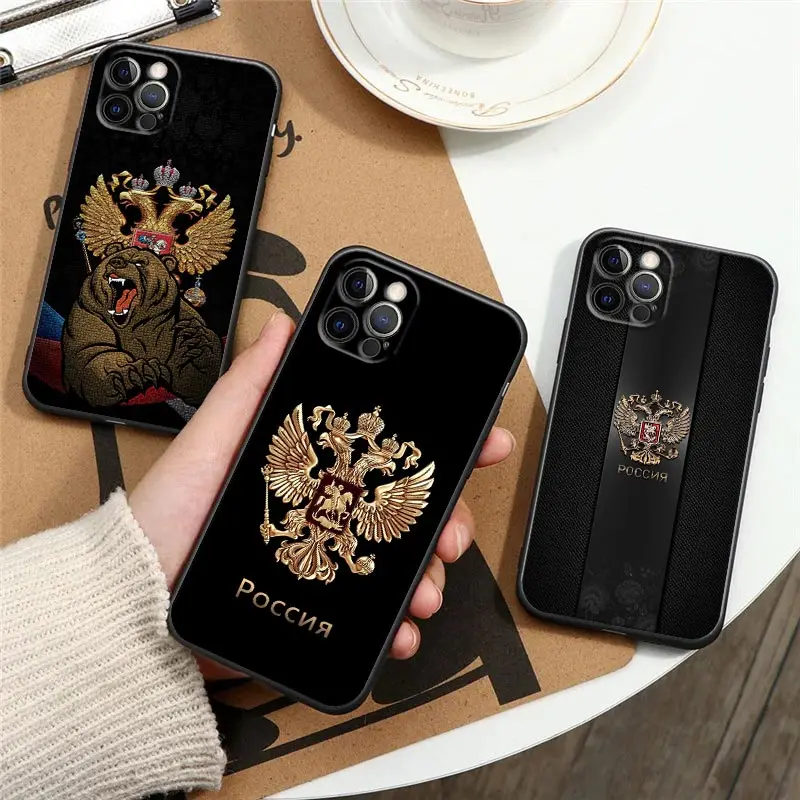 

Russia Flags Black Silicone Phone Case for IPhone 12 11 13 14 Pro Max XS XR 8 7 Plus SE Soft Cover Vintage USSR CCCP Flag Fundas