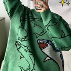 Пуловер мужской женский зимний теплый вязаный пуловер с круглым вырезом аниме майка в стиле Харадзюку 2022 эстетичный дизайн Y2k одежда акула