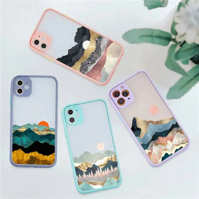 

Mountain Sunset Scenery Phone Case for iPhone X XR XS 7 8 Plus 11 12 13 pro MAX 13mini Translucent Matte Case