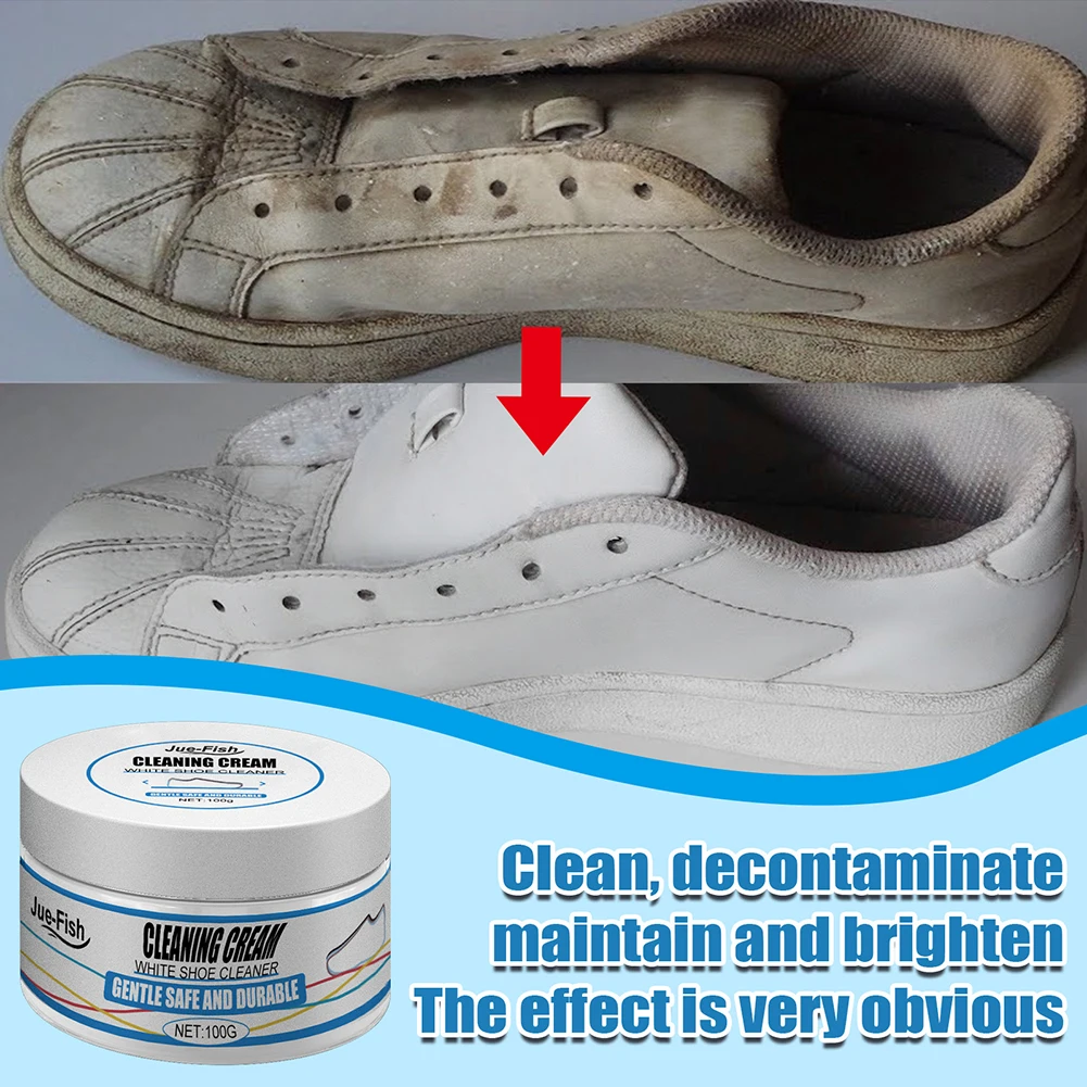 

100g White Shoes Cleaning Cream With Wipe Sponge Stains Remover Shoes Whitening Cleansing Cream For Shoes Sneakers