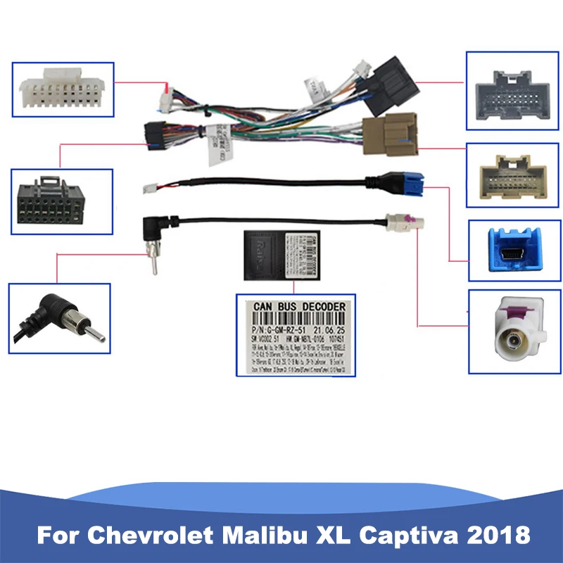 Фото Комплект проводки для автомагнитолы Chevrolet Malibu XL Captiva 2018: декодер Canbus, кабель питания, адаптер №1