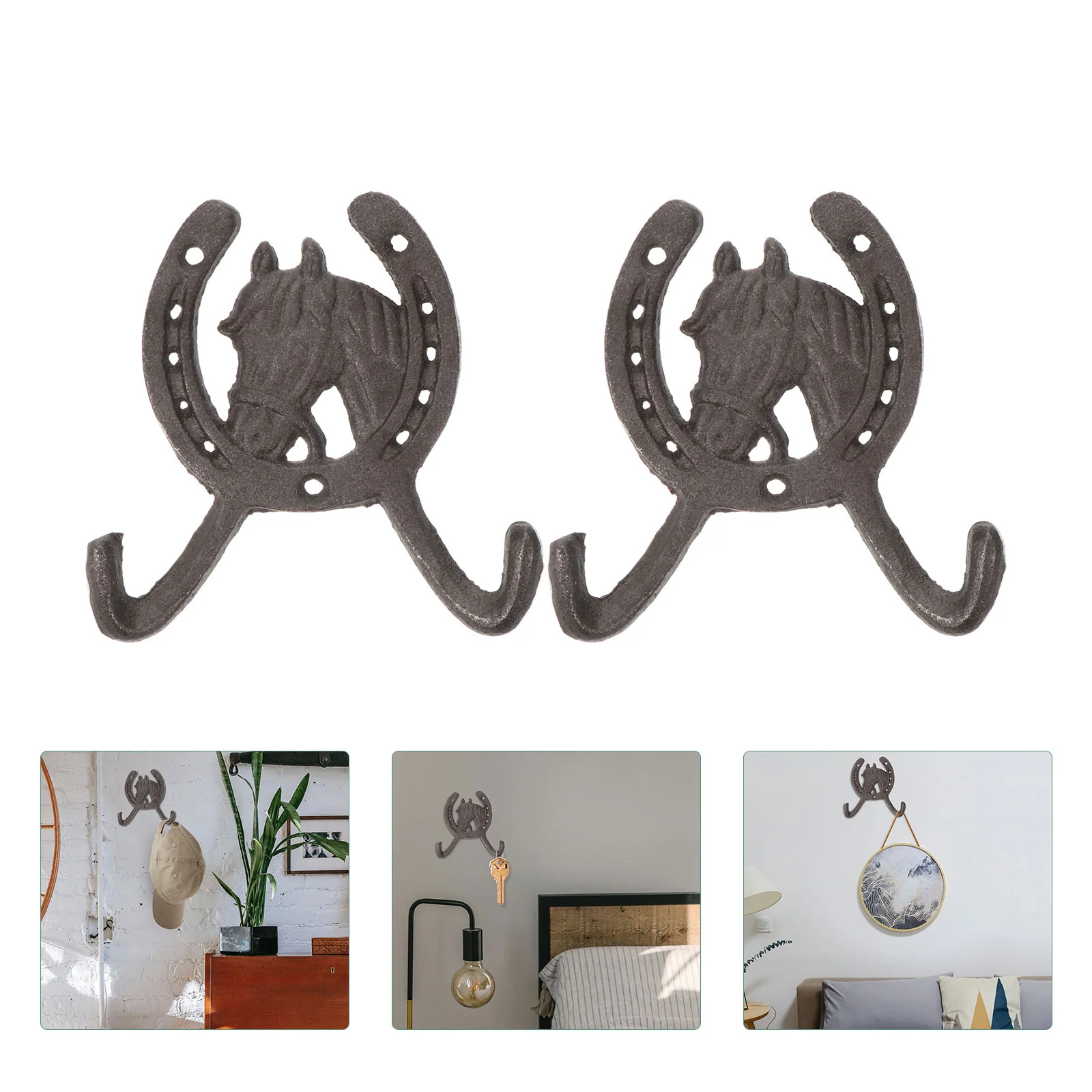 

Hook Wall Hooks Coat Horseshoe Hat Hanger Horse Rack Hanging Key Western Towel Rustic Iron Entryway Decor Double Head Vintage
