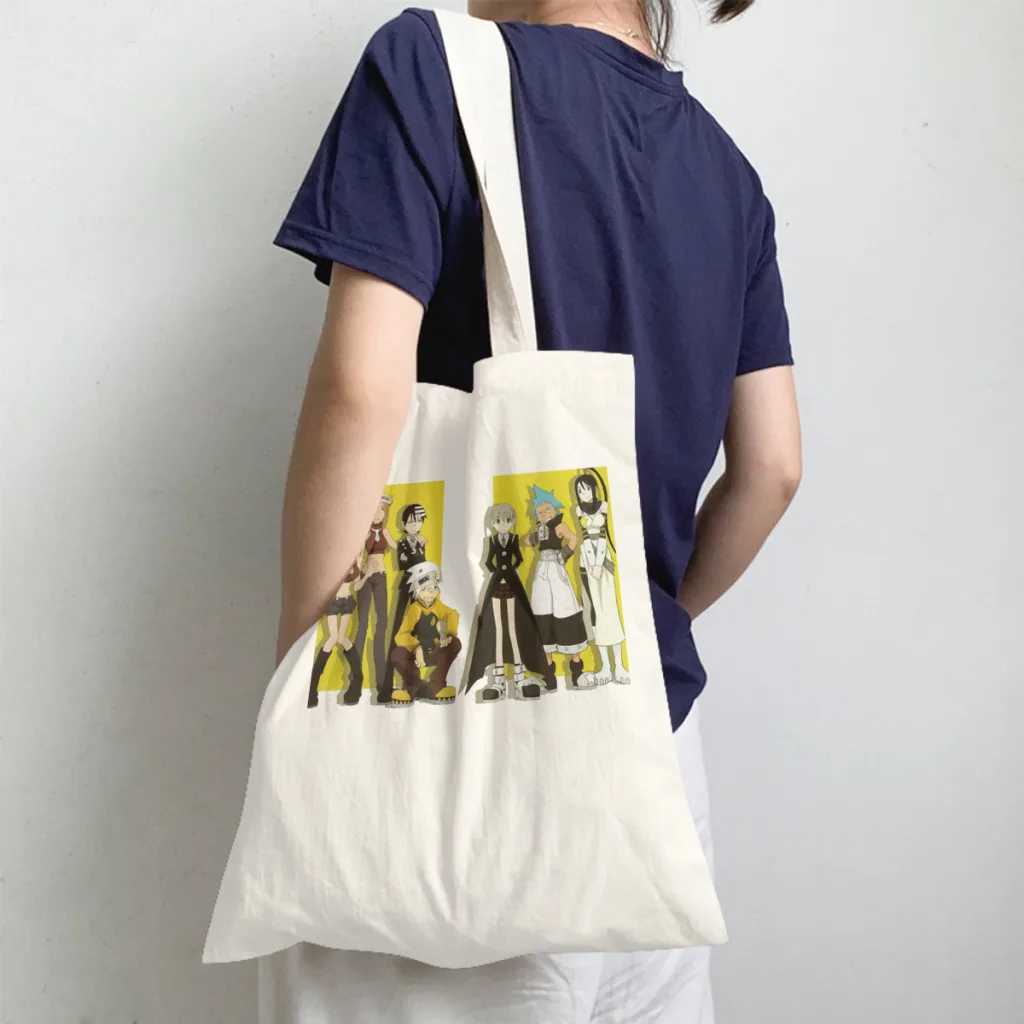 

TeamHandbag Soul Eater Action Anime Shoulder Canvas Bags Men Women Storage Pocket Double Print Shopper HandBags Large Tote Bag