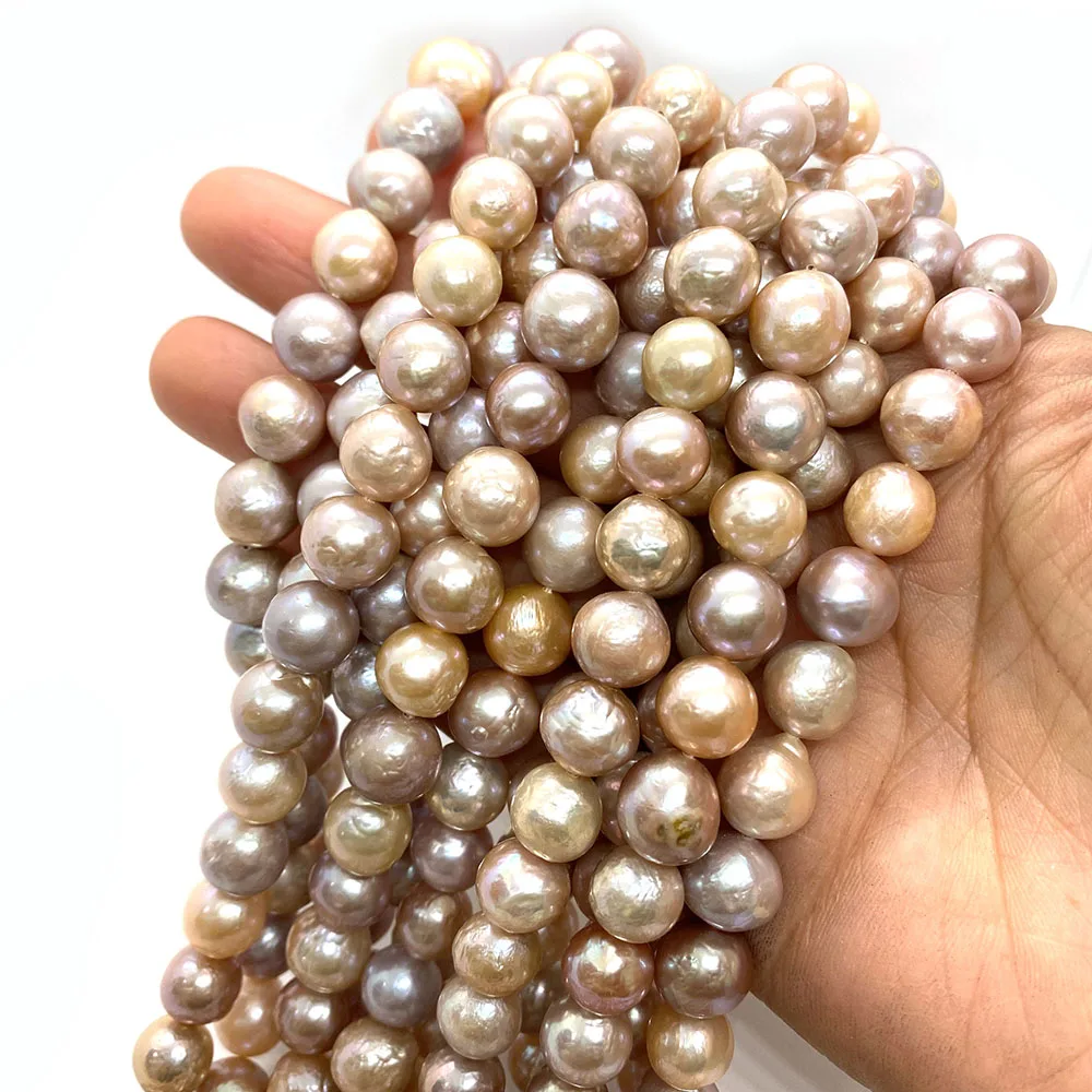 Cuentas de perlas naturales de agua dulce para fabricación de joyas, abalorios de perlas naturales, redondas, recicladas, color púrpura, Edison