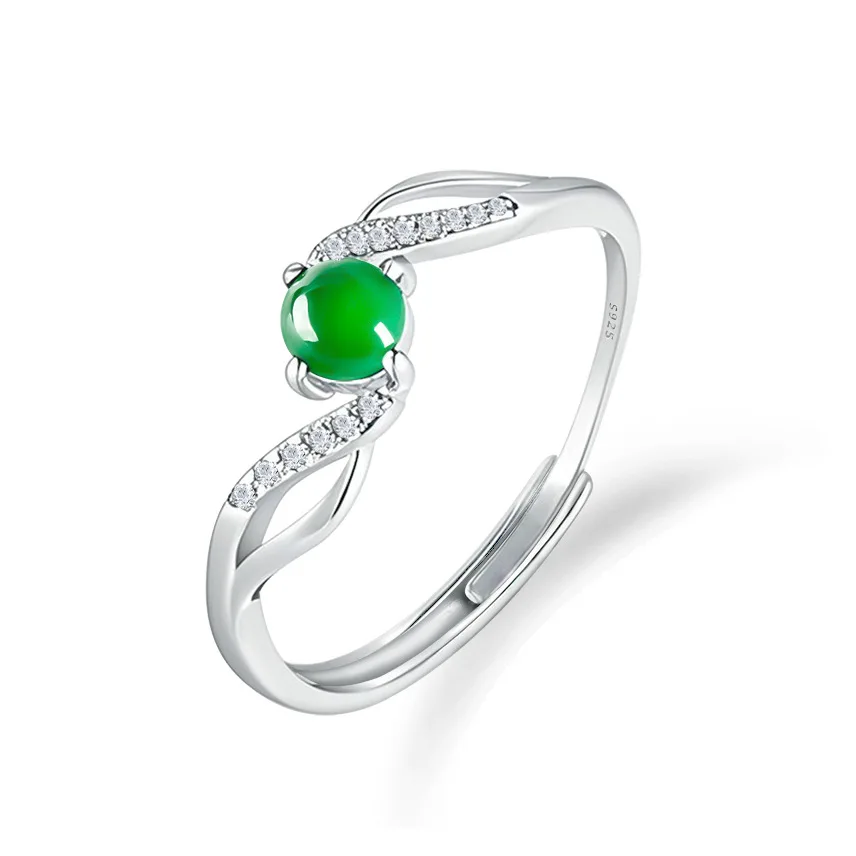 S925 Серебряное инкрустированное натуральным жадеитом класса А Ян Зеленое кольцо