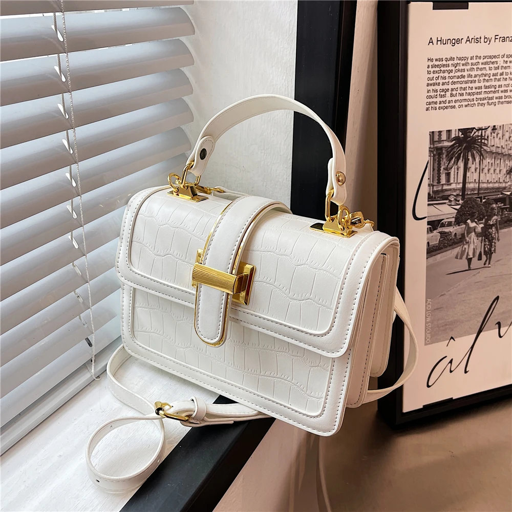 

Burminsa Stone Pattern Small Tote Handbags For Women 2022 Trend Fashion Short Handle Belt Design Ladies Shoulder Crossbody Bags