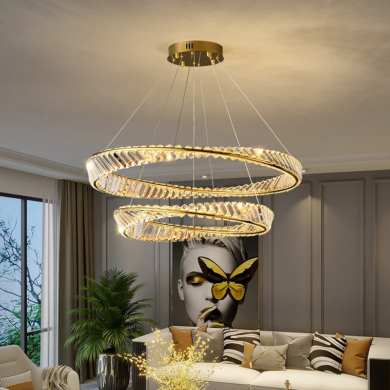 

Lamp Led Art Chandelier Pendant Light Creative Modern Home Brushed crystal Cricle Aluminium Ceiling Hanging Luminaires