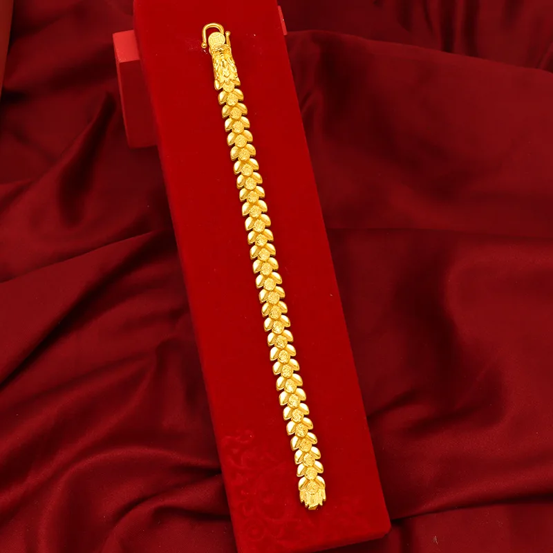 Браслет из золота с гальваническим покрытием и драконом 10 мм 24 к