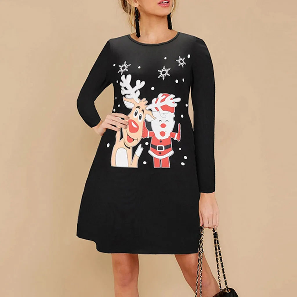 

Christmas Reindeer Printed T Shirs Female Shirts Dress Xmas Ugly Elk Print Hoodies Long-Sleeved Dresses New Year Tshirts Female