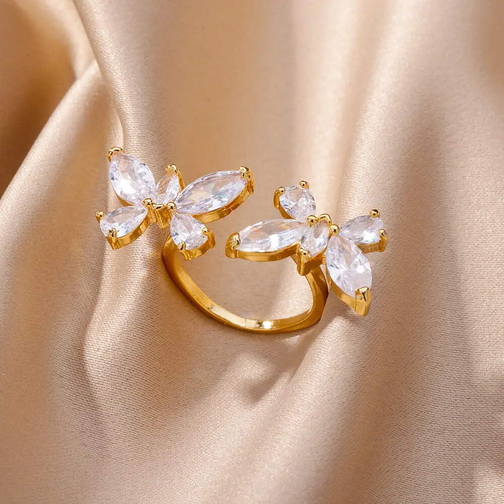 

Zircon Butterfly Rings for Women Delicate Opening Stainless Steel Ring 2023 Trend Luxury Couple Wedding Aesthetic Jewelry anillo