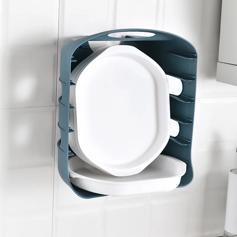 

Portable Kitchen Food Preparation Tray Folding Plastic Food Storage Rack With 6 Plates Wall Mounted Organizer Shelf Space Saver