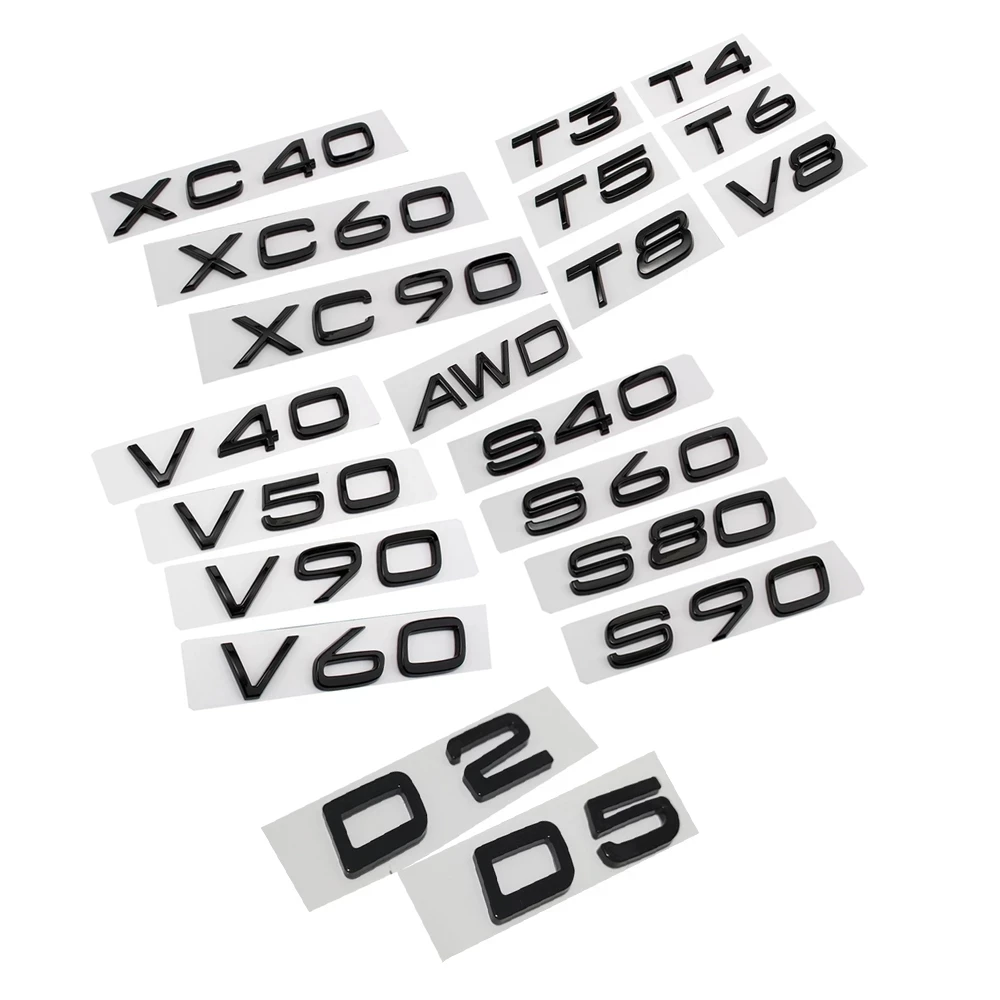 

Глянцевая черная эмблема для Volvo XC90 XC60 XC40 S80 S90 S60 S40 V40 V60 V90 AWD T5 T6 T8, автомобильная задняя наклейка