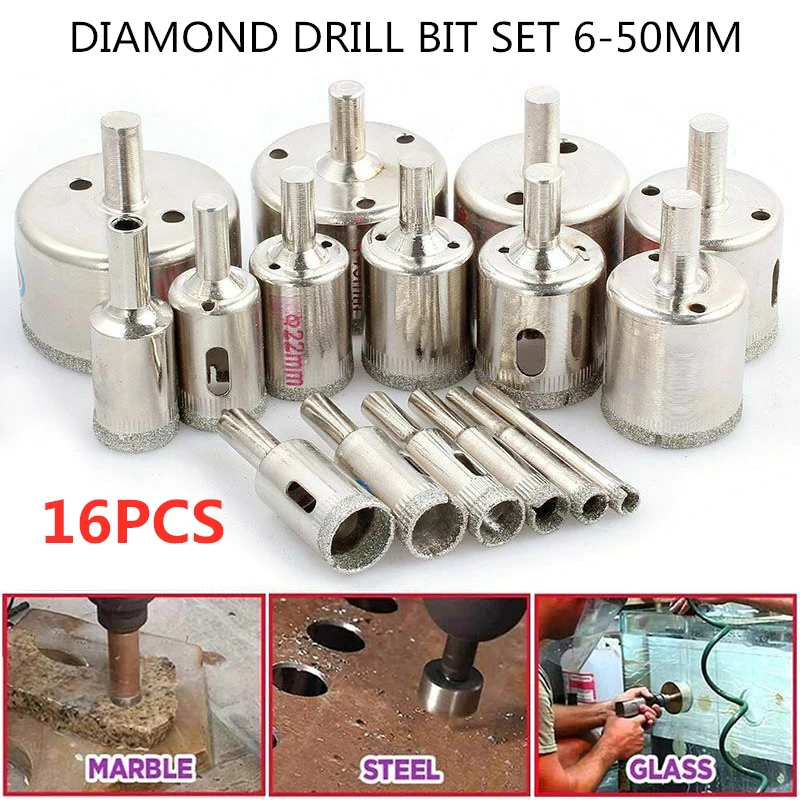 

16pcs/Set Hollow Core Drill Bits Set For Glass Ceramics Porcelain Ceramic Tile Marble Drilling Bits Extractor Remover Tools